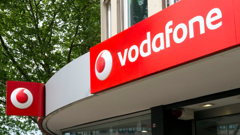 Vodafone's logo outside a store in Dusseldorf, Germany